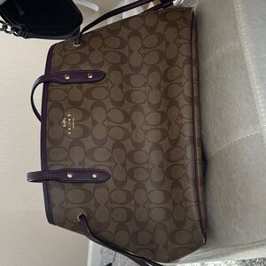 Coach Tan and Purple Signature Tote